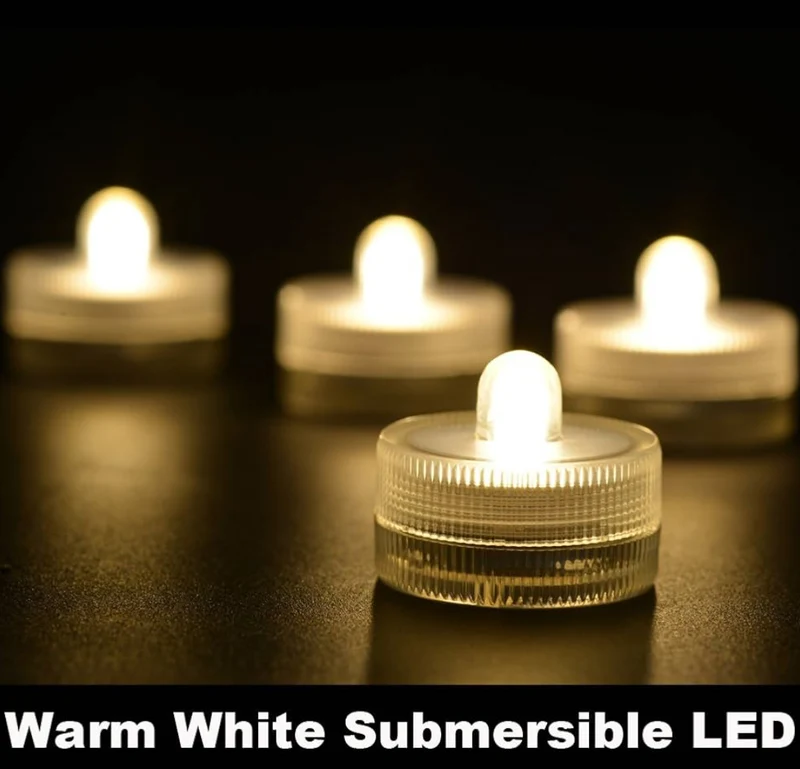 Halloween Lights Submersible LED Lights Battery Powered Underwater Waterproof LED Tea Light for Events Decor Lighting - (Warm White)