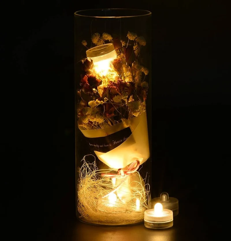 Halloween Lights Submersible LED Lights Battery Powered Underwater Waterproof LED Tea Light for Events Decor Lighting - (Warm White)