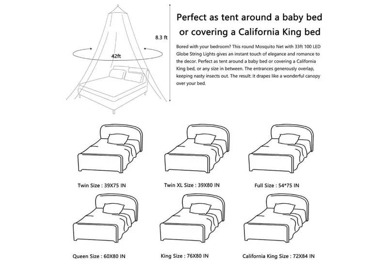 Bed Canopy Mosquito Net,Bed Curtains Full Size from Ceiling Bed Decor w/ Fairy Lights