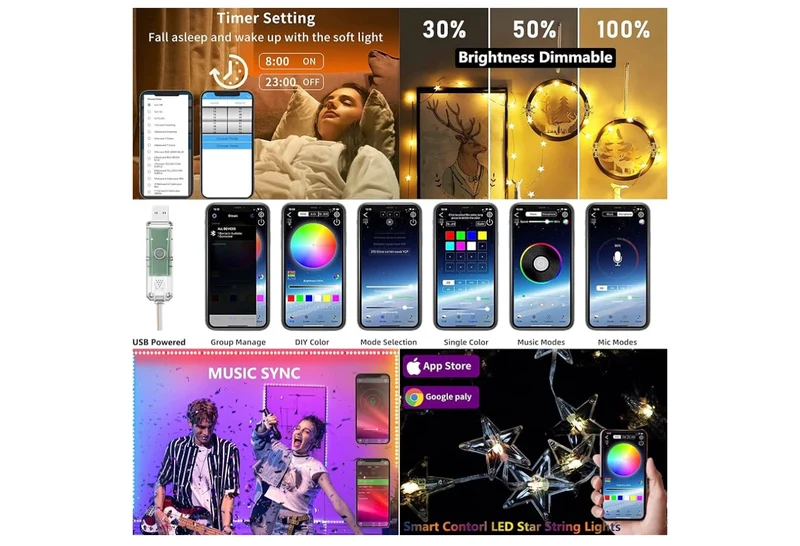 Bed Canopy Curtain with RGB Lights Music Sync Color Changing LED Star Lights with App Remote Mosquito Net Decor