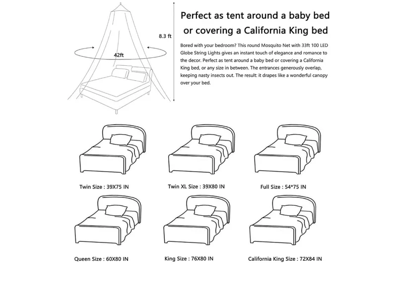 Bed Canopy Curtain with RGB Lights Music Sync Color Changing LED Star Lights with App Remote Mosquito Net Decor