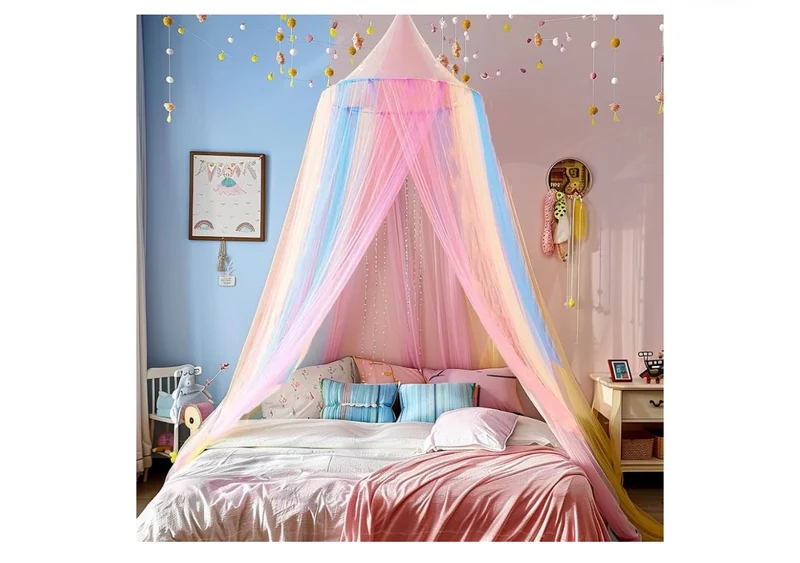Bed Canopy Curtains Full Size from Ceiling Bed Decor - (Rainbow)