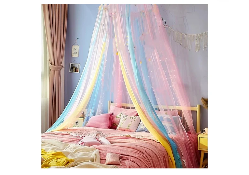 Bed Canopy Curtains Full Size from Ceiling Bed Decor - (Rainbow)