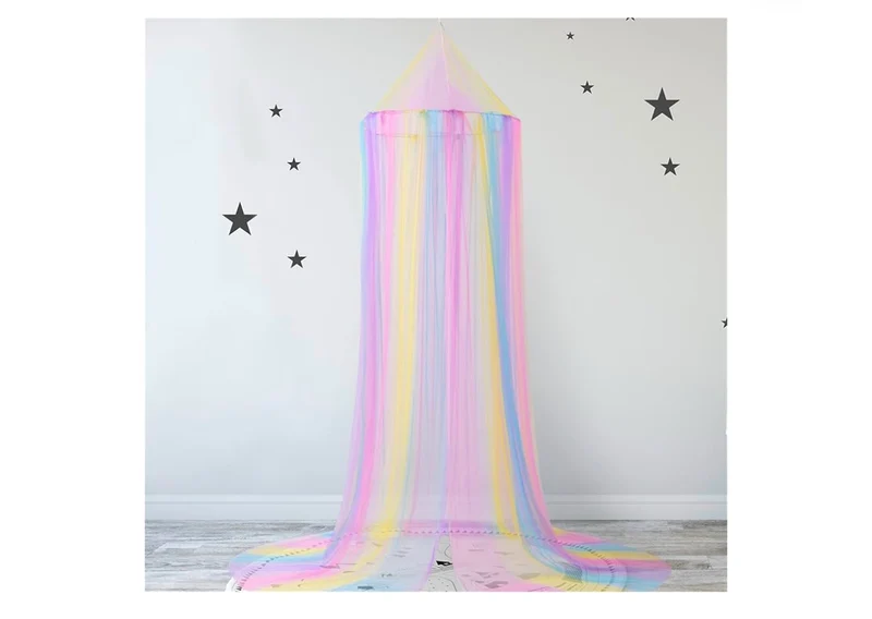 Bed Canopy Curtains Full Size from Ceiling Bed Decor - (Rainbow)