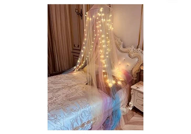 Bed Canopy Curtains Full Size from Ceiling Bed Decor - (Rainbow)
