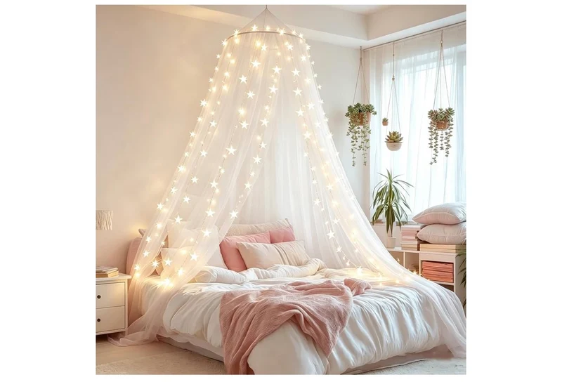 Mosquito Net Bed Canopy Curtains Full Size from Ceiling,Dome Mosquito Netting Bed Tent Decor - (Light White)