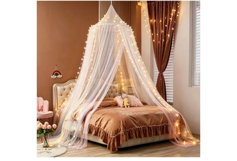Mosquito Net Bed Canopy Curtains Full Size from Ceiling,Dome Mosquito Netting Bed Tent Decor - (Light White)