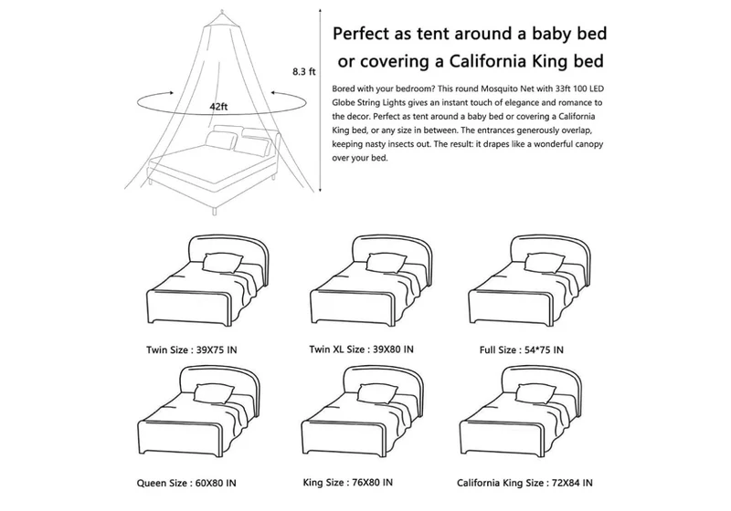Mosquito Net Bed Canopy Curtains Full Size from Ceiling,Dome Mosquito Netting Bed Tent White Decor (Light Rainbow)