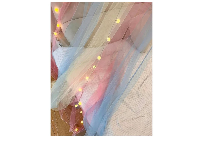 Mosquito Net Bed Canopy Rainbow with LED Lights Bed Curtains Full Size from Ceiling,Dome Mosquito Netting Bed Decor
