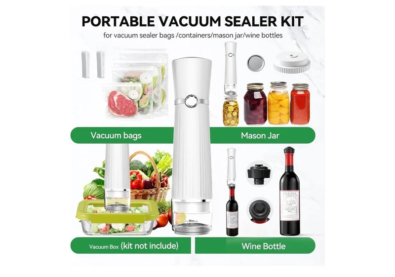 Vacuum Sealer for Food (Compact Vacuum Sealer Machine + 30 Reusable Vacuum Bags+ 30 Mason Jar Lids), Powerful Handheld Food Sealer, Seal Meal Saver