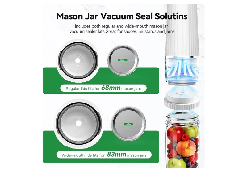 Vacuum Sealer for Food (Compact Vacuum Sealer Machine + 30 Reusable Vacuum Bags+ 30 Mason Jar Lids), Powerful Handheld Food Sealer, Seal Meal Saver