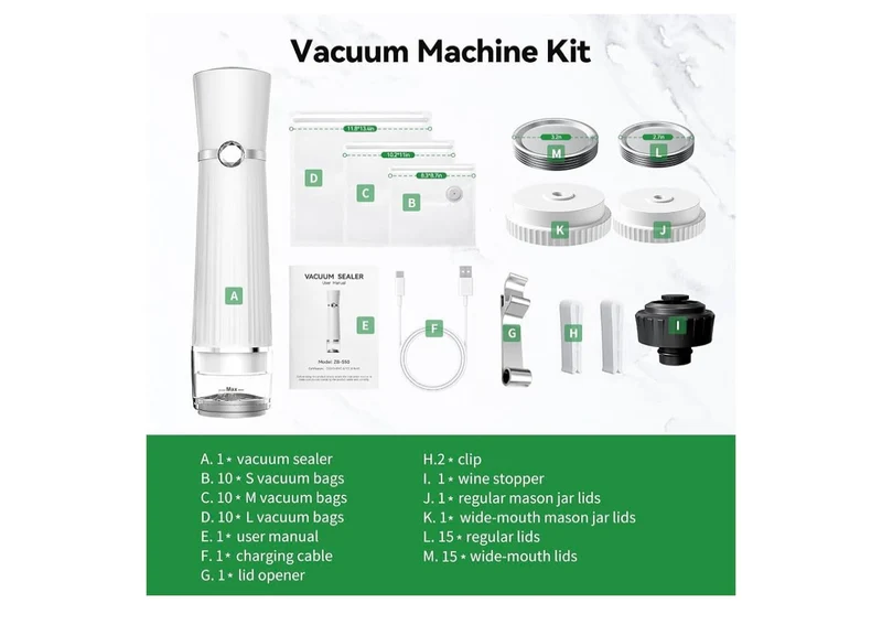 Vacuum Sealer for Food (Compact Vacuum Sealer Machine + 30 Reusable Vacuum Bags+ 30 Mason Jar Lids), Powerful Handheld Food Sealer, Seal Meal Saver