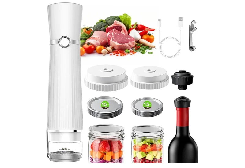 Vacuum Sealer for Food (Compact Vacuum Sealer Machine + 30 Mason Jar Lids), Portable Food Sealer, Seal Meal Saver for 10X Preservation & Fresh
