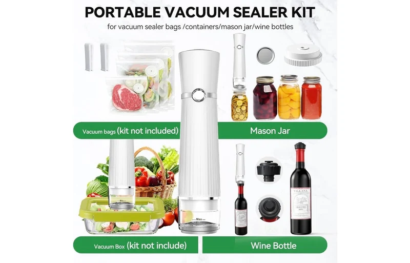 Vacuum Sealer for Food (Compact Vacuum Sealer Machine + 30 Mason Jar Lids), Portable Food Sealer, Seal Meal Saver for 10X Preservation & Fresh