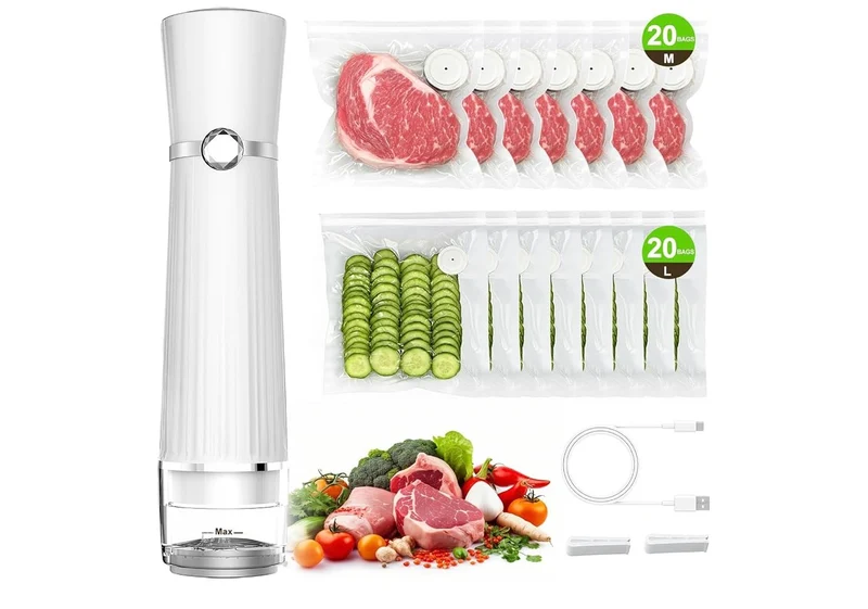 Vacuum Sealer for Food (Compact Vacuum Sealer Machine + 40 Reusable Vacuum Bags), Handheld Vacuum Food saver for 10X Preservation & Fresh, Powerful 80Kpa Portable Vacuum Sealer