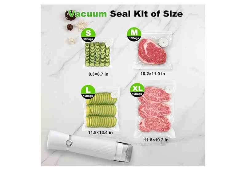 Vacuum Sealer for Food (Compact Vacuum Sealer Machine + 40 Reusable Vacuum Bags), Handheld Vacuum Food saver for 10X Preservation & Fresh, Powerful 80Kpa Portable Vacuum Sealer