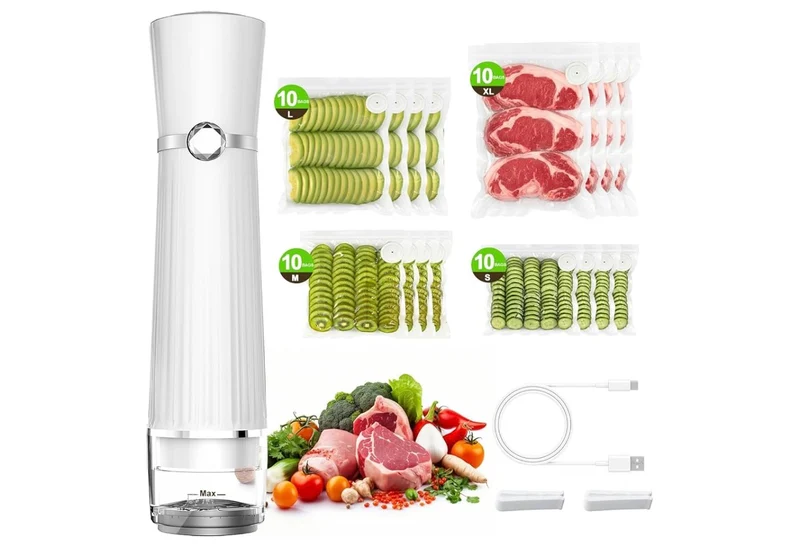 Vacuum Sealer for Food (Compact Vacuum Sealer Machine + 40 Reusable Vacuum Bags), Powerful 80Kpa,10X Preservation & Fresh, Handheld Vacuum Food saver