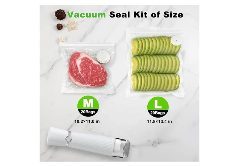 Vacuum Sealer for Food (Compact Vacuum Sealer Machine + 40 Reusable Vacuum Bags), Powerful 80Kpa,10X Preservation & Fresh, Handheld Vacuum Food saver
