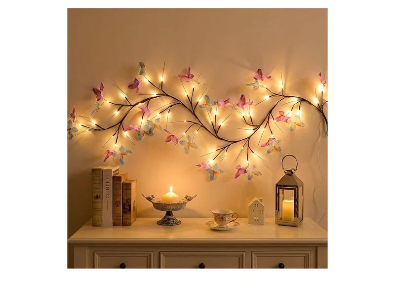 Willow Vine Light w/ Butterfly 48LED 5.9FT Enchanted Wall Decoration 8 Light Modes for Indoor Home Wall Decoration - (Warm White)