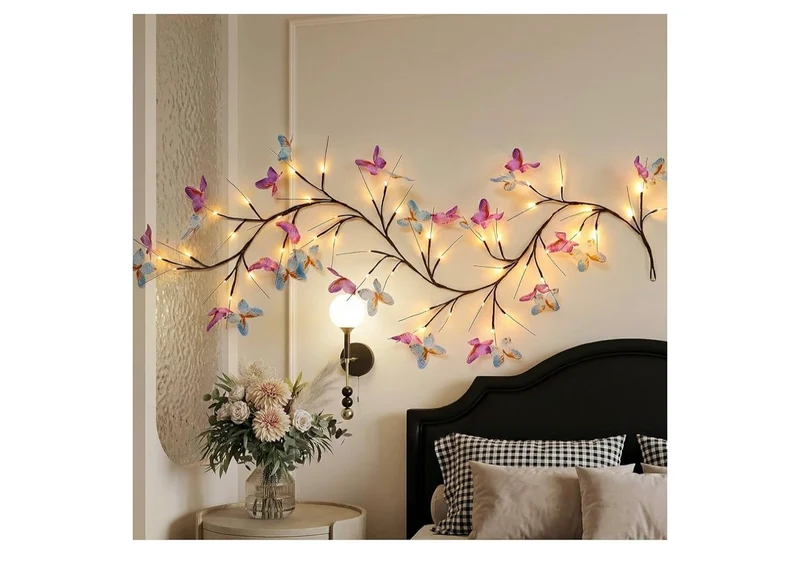 Willow Vine Light w/ Butterfly 48LED 5.9FT Enchanted Wall Decoration 8 Light Modes for Indoor Home Wall Decoration - (Warm White)