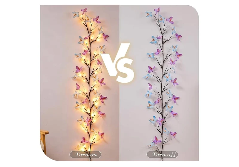 Willow Vine Light w/ Butterfly 48LED 5.9FT Enchanted Wall Decoration 8 Light Modes for Indoor Home Wall Decoration - (Warm White)