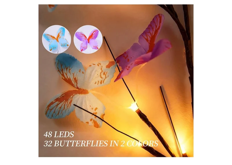 Willow Vine Light w/ Butterfly 48LED 5.9FT Enchanted Wall Decoration 8 Light Modes for Indoor Home Wall Decoration - (Warm White)