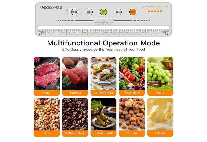 Vacuum Sealer Machine, 80kPa Food Sealer with One-Touch Vacuum & Seal, Built-in Cutter and Bags, 4 Food Modes - (Silver)