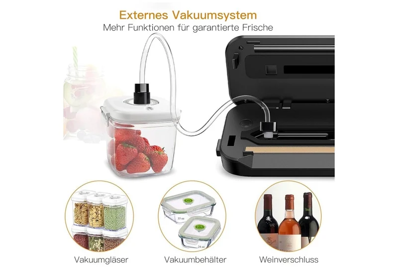 Food Vacuum Sealer Machine – High-Power 80kPa Suction, One-Touch Operation, Built-in Cutter – Works with All Food Types - (Black)