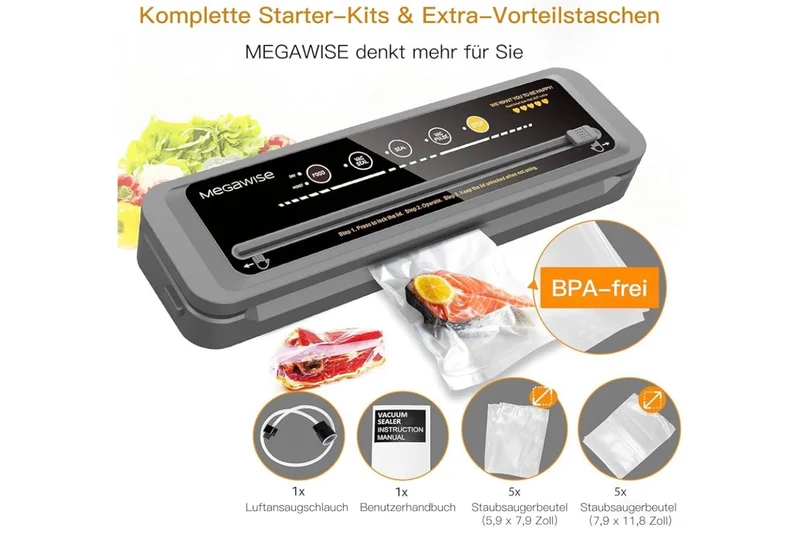 Food Vacuum Sealer Machine – High-Power 80kPa Suction, One-Touch Operation, Built-in Cutter – Works with All Food Types - (Black)