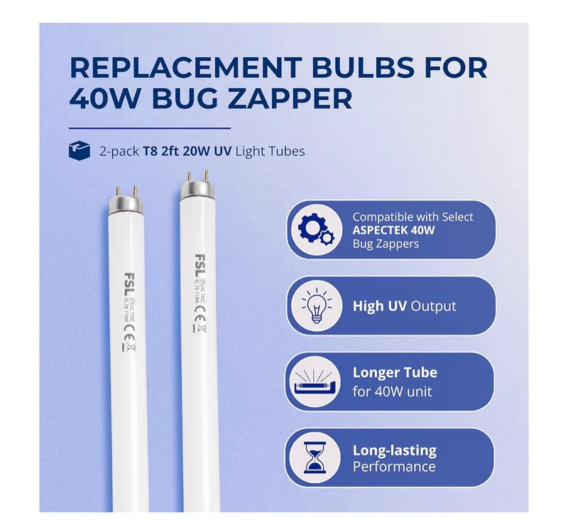 Bug Zapper Replacement Bulbs - 2ft 20W UV Light Tubes - (2PK)