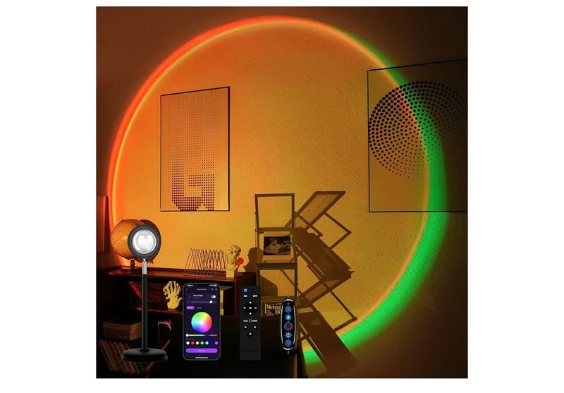 Sunset Lamp Projector w/ Remote Control, Multiple Colors LED APP Control Sunset Light Three Control Methods Night Light