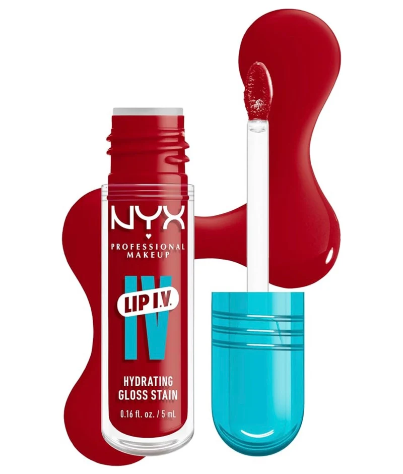 NYX PRO MAKEUP Lip IV Hydrating Glossy Lip Stain, Long-Lasting, Tinted, Vegan Formula with 12 HR Hydration - Cherry Drenched (Red)