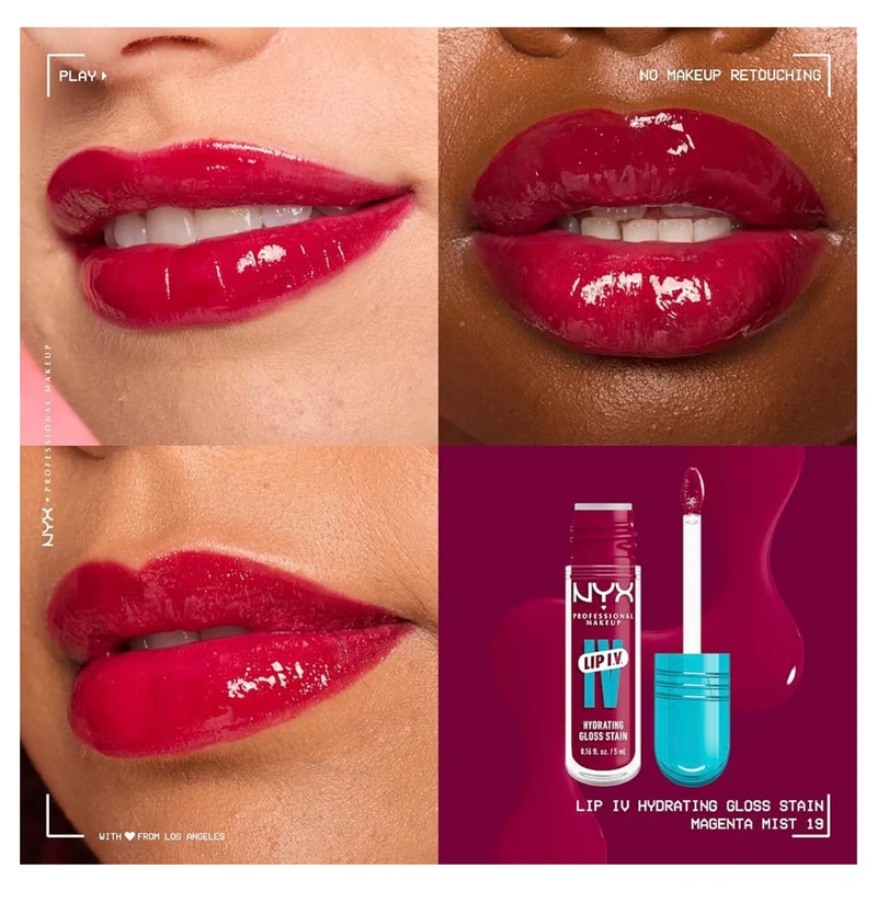 NYX PRO MAKEUP Lip IV Hydrating Glossy Lip Stain, Long-Lasting, Tinted, Vegan Formula with 12 HR Hydration - Magenta Mist (Berry)
