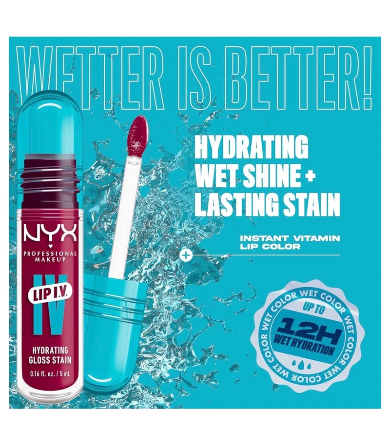 NYX PRO MAKEUP Lip IV Hydrating Glossy Lip Stain, Long-Lasting, Tinted, Vegan Formula with 12 HR Hydration - Magenta Mist (Berry)