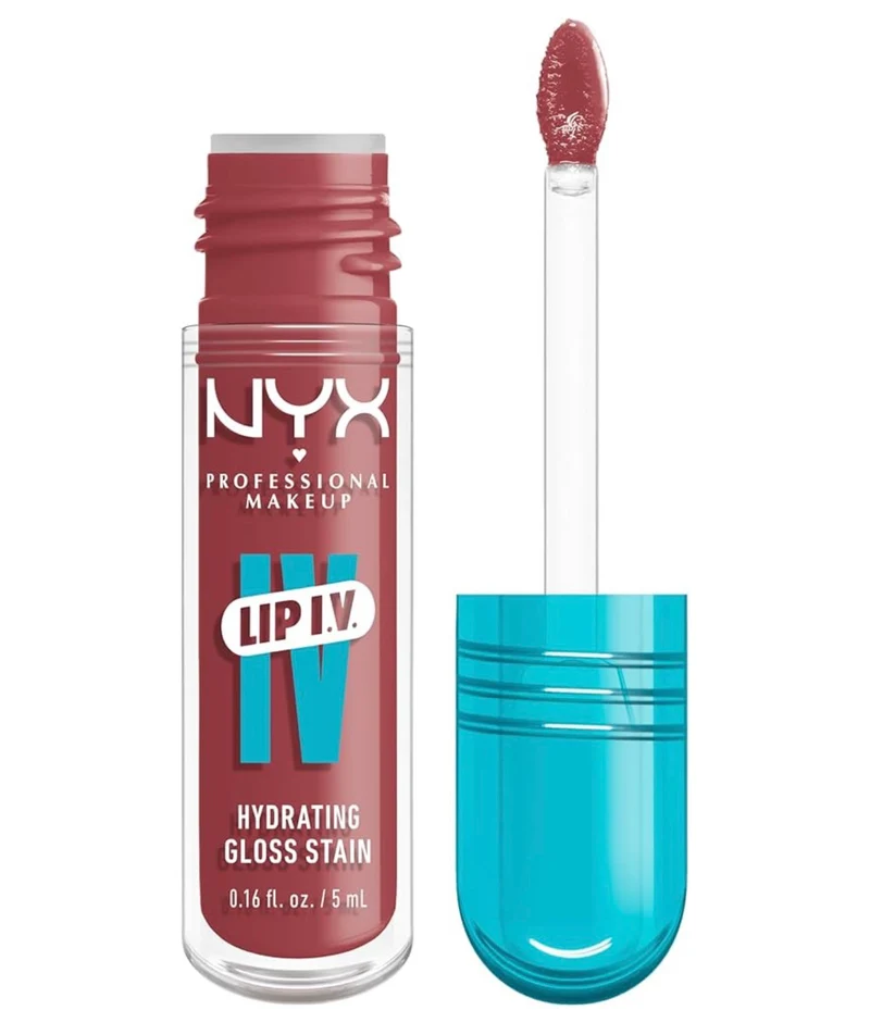 NYX PRO MAKEUP Lip IV Hydrating Glossy Lip Stain, Long-Lasting, Tinted, Vegan Formula with 12 HR Hydration - Petal Pourin' (Pink)