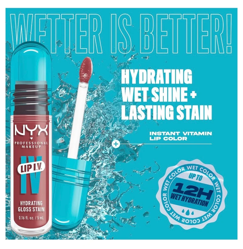 NYX PRO MAKEUP Lip IV Hydrating Glossy Lip Stain, Long-Lasting, Tinted, Vegan Formula with 12 HR Hydration - Petal Pourin' (Pink)