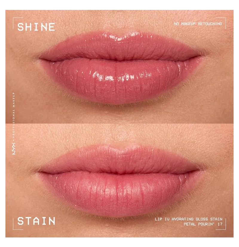 NYX PRO MAKEUP Lip IV Hydrating Glossy Lip Stain, Long-Lasting, Tinted, Vegan Formula with 12 HR Hydration - Petal Pourin' (Pink)
