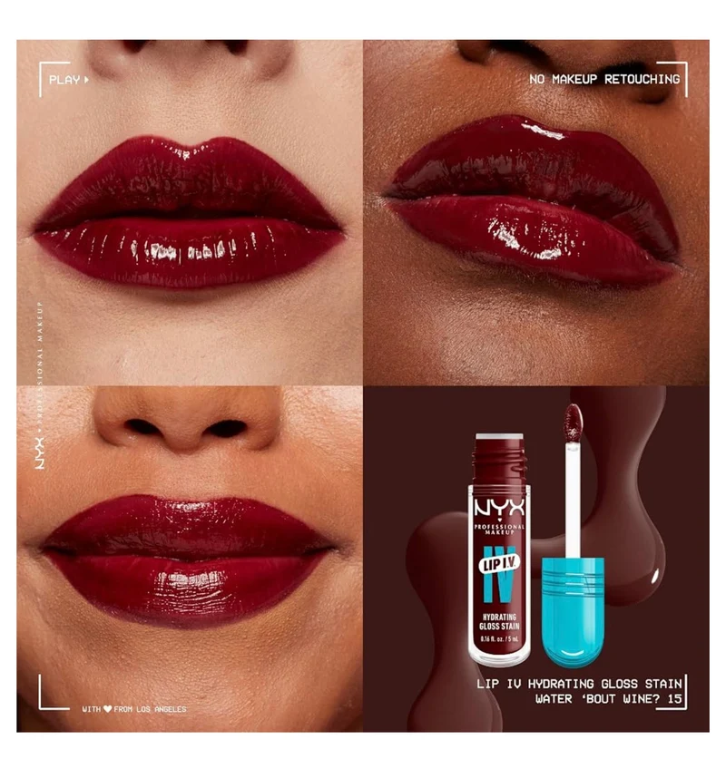 NYX PRO MAKEUP Lip IV Hydrating Glossy Lip Stain with 12HR Hydration - Water Bout Wine (Red)