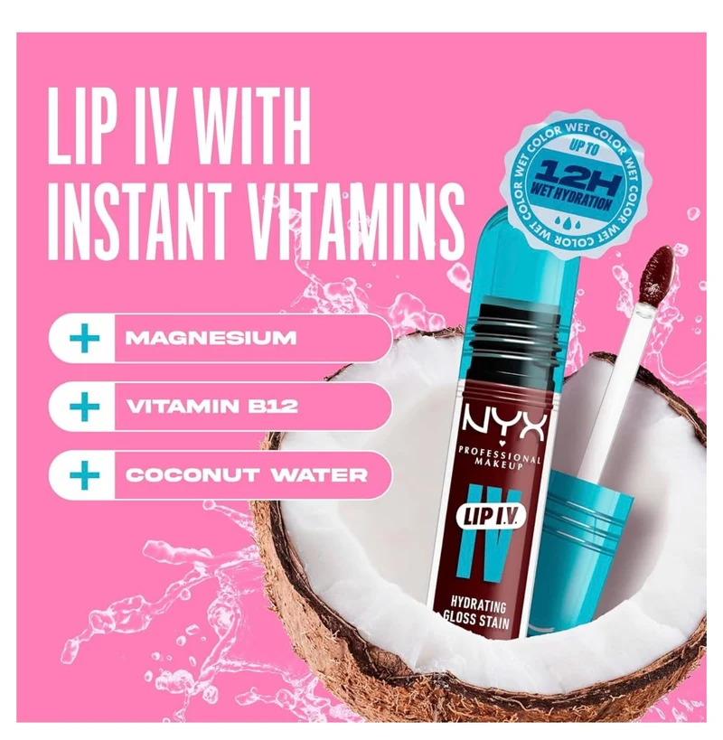 NYX PRO MAKEUP Lip IV Hydrating Glossy Lip Stain with 12HR Hydration - Water Bout Wine (Red)