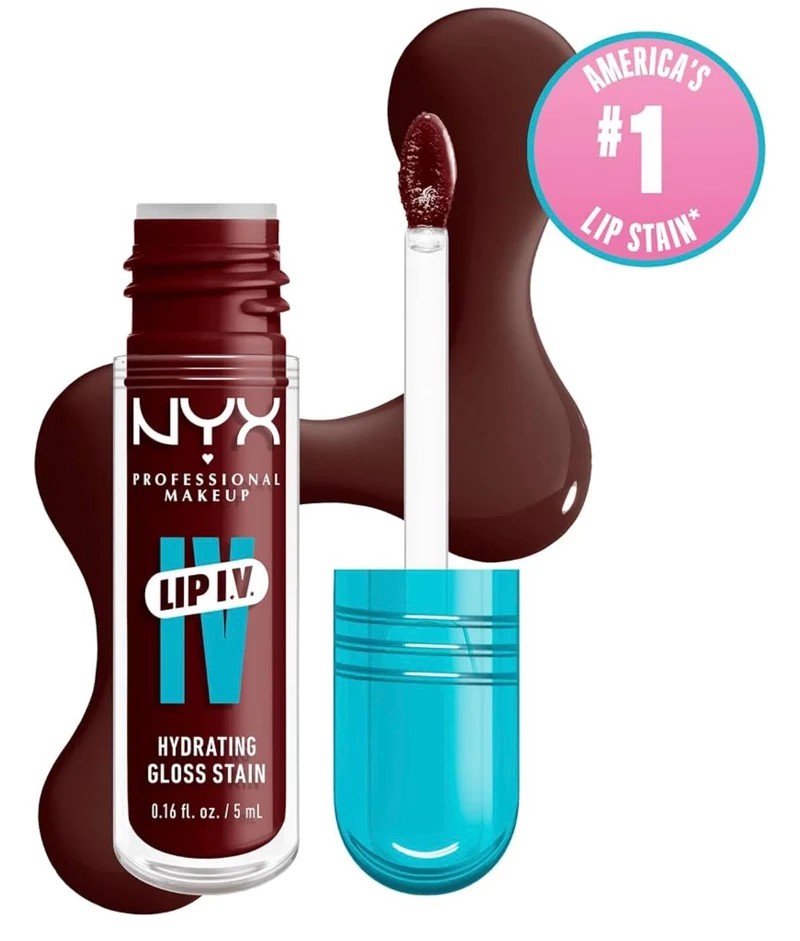 NYX PRO MAKEUP Lip IV Hydrating Glossy Lip Stain with 12HR Hydration - Water Bout Wine (Red)