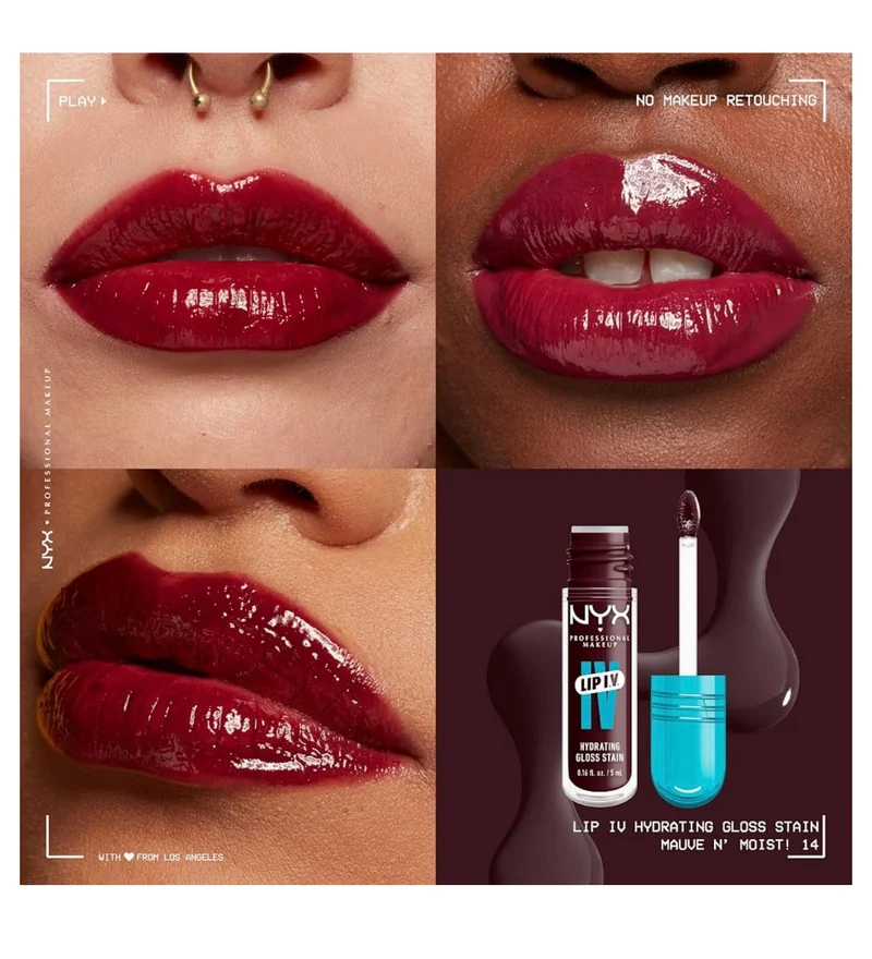 NYX PRO MAKEUP Lip IV Hydrating Glossy Lip Stain with 12HR Hydration - Mauve N Moist (Purple)