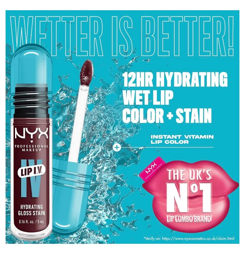 NYX PRO MAKEUP Lip IV Hydrating Glossy Lip Stain with 12HR Hydration - Mauve N Moist (Purple)