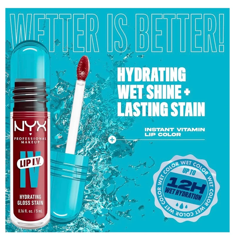 NYX PRO MAKEUP Lip IV Hydrating Glossy Lip Stain with 12HR Hydration - Cranberry Splash (Red)