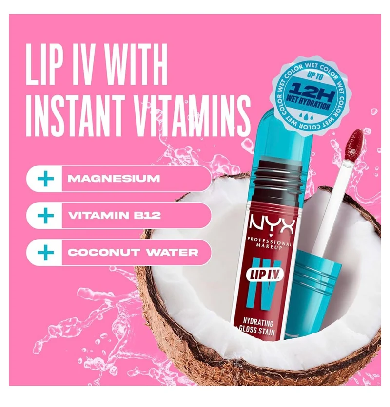NYX PRO MAKEUP Lip IV Hydrating Glossy Lip Stain with 12HR Hydration - Cranberry Splash (Red)