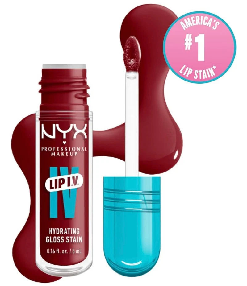 NYX PRO MAKEUP Lip IV Hydrating Glossy Lip Stain with 12HR Hydration - Cranberry Splash (Red)