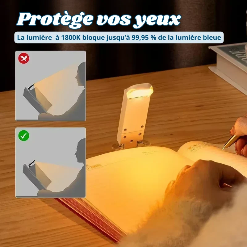 Mini Lampe à Clip de Lecture Portable - 3 Lumières + 5 Intensités