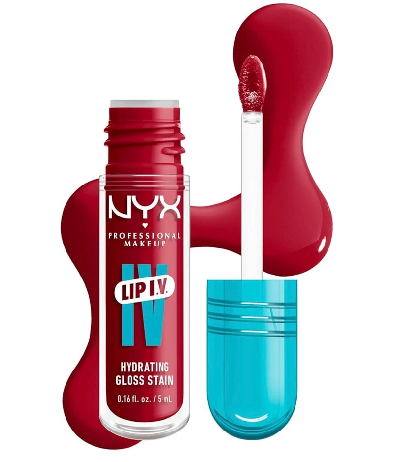 NYX PRO MAKEUP Lip IV Hydrating Glossy Lip Stain with 12HR Hydration - Red-y Set Wet (Red)
