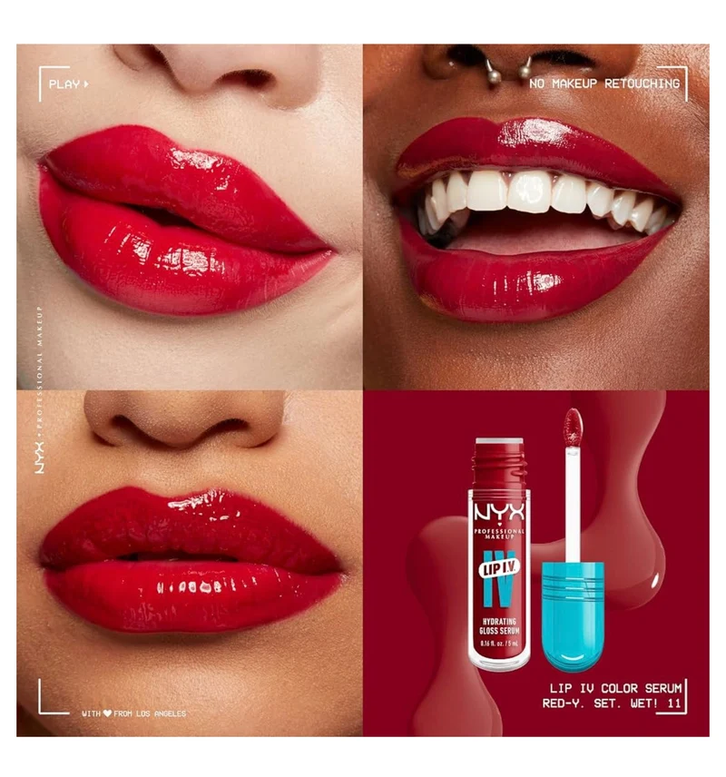 NYX PRO MAKEUP Lip IV Hydrating Glossy Lip Stain with 12HR Hydration - Red-y Set Wet (Red)
