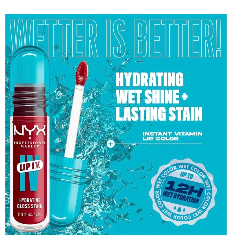 NYX PRO MAKEUP Lip IV Hydrating Glossy Lip Stain with 12HR Hydration - Red-y Set Wet (Red)