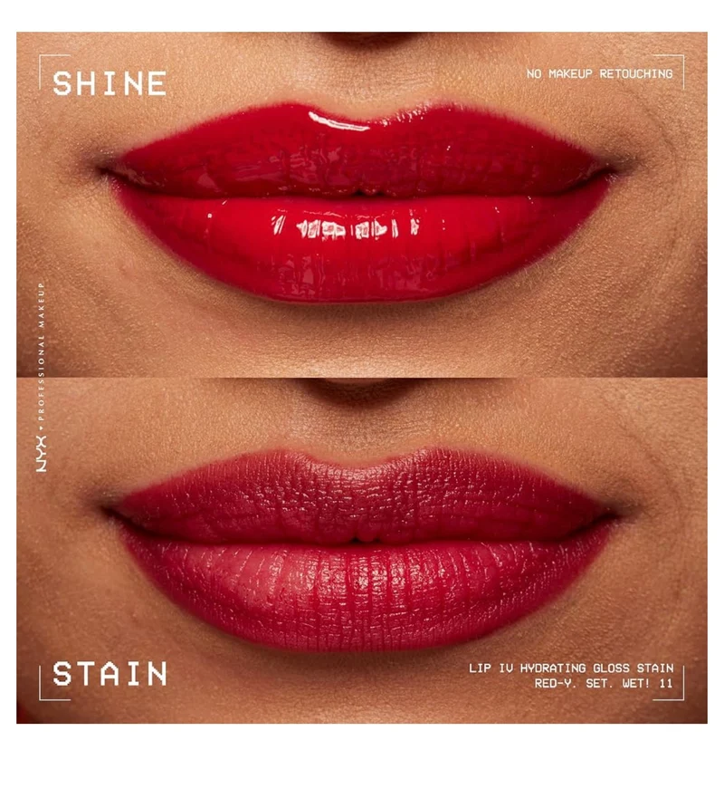 NYX PRO MAKEUP Lip IV Hydrating Glossy Lip Stain with 12HR Hydration - Red-y Set Wet (Red)